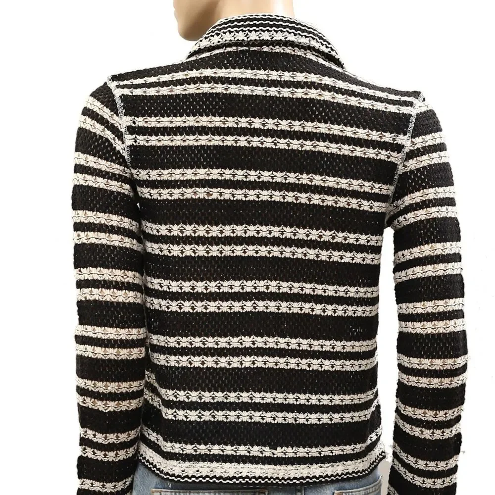 Free People We The Free Kai Cardi Shirt Blouse Top Striped Crochet XS 286768